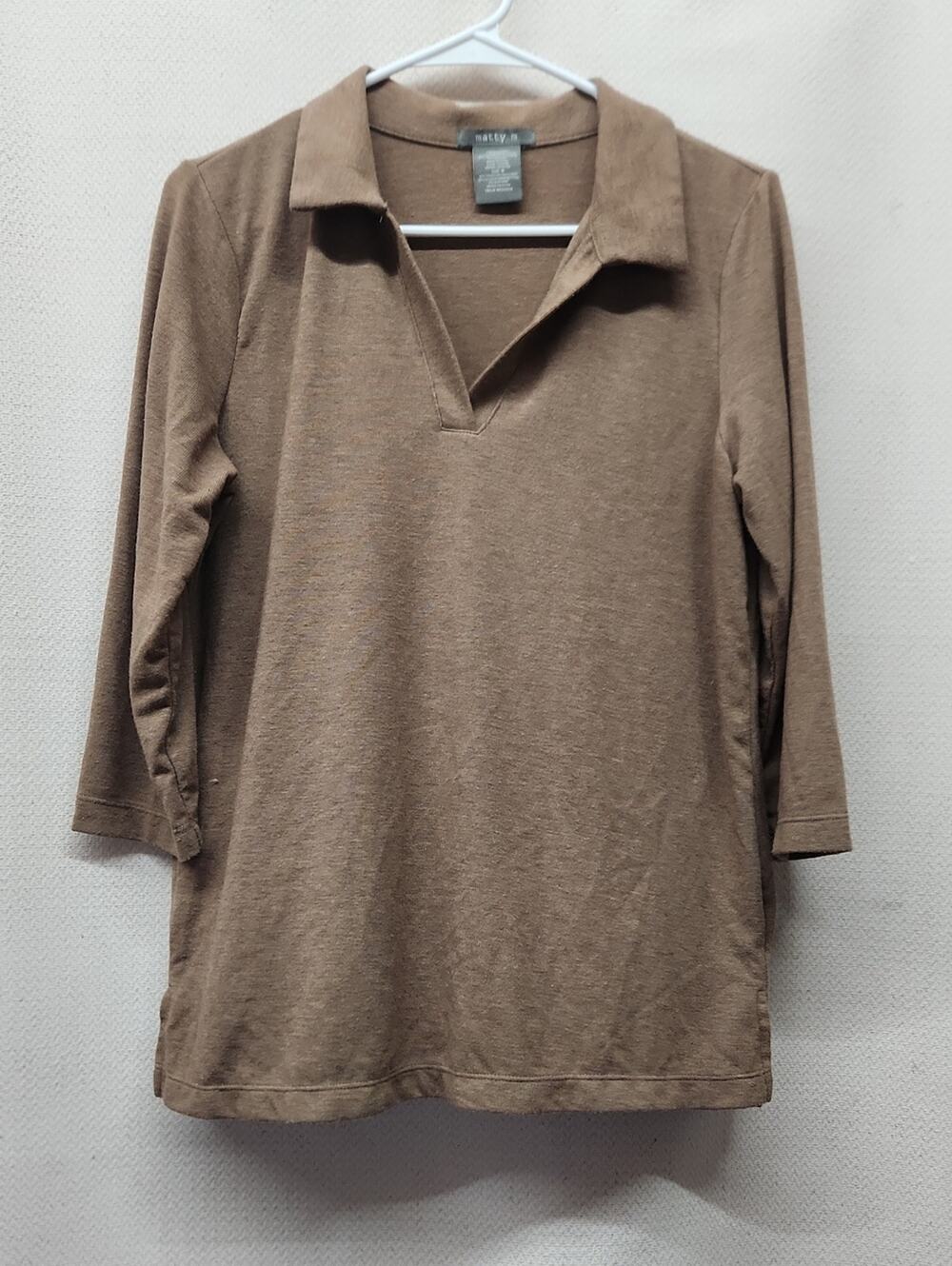 Talbots Taupe-Brown Polo Collar Long Sleeve Top